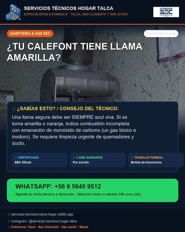 Pieza informativa: calefont con llama amarilla